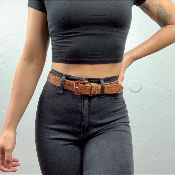 Vintage Accessories - Vintage leather snakeskin boho belt sz Small